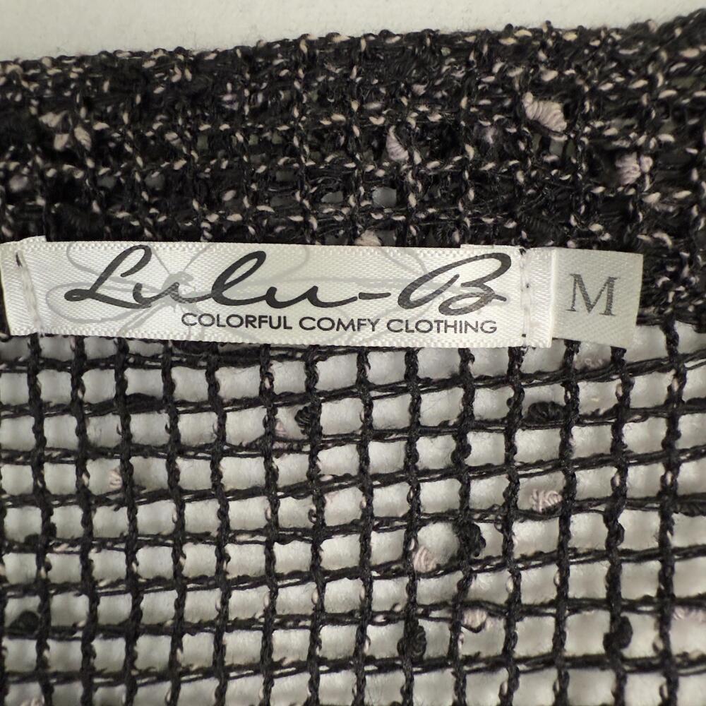 LULU B Boucle Mesh Topper Jacket Sheer Wood Button Lagenlook Boho Black Size M - Picture 5 of 14